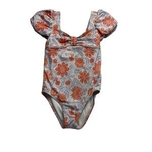 Janie and Jack Girls Light Lilac Floral Puff Sleeve Swimsuit Size 4